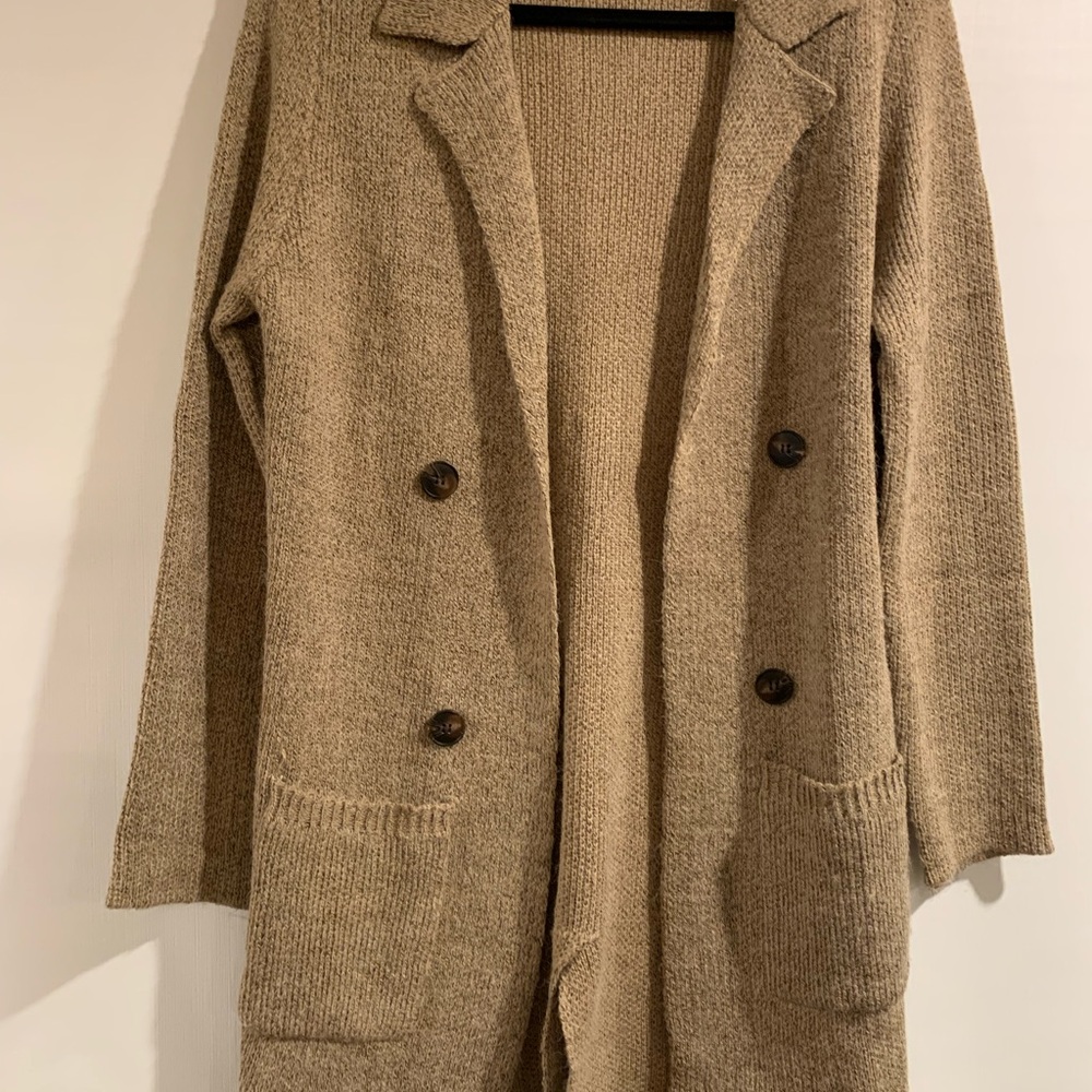 Tan Oversized Cardigan with Wide Lapels